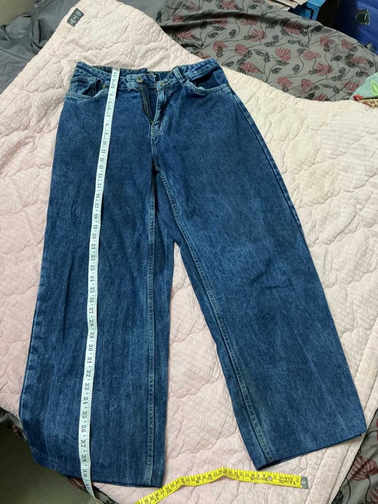 SHEIN Wide Leg solid Blue Denim Jeans