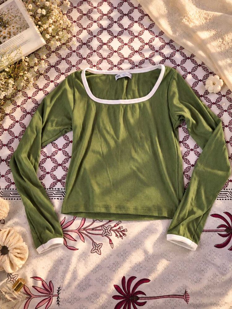 Olive Green Long Sleeve Top