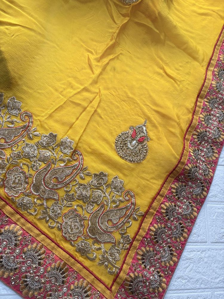 Elegant Yellow Embroidered Saree