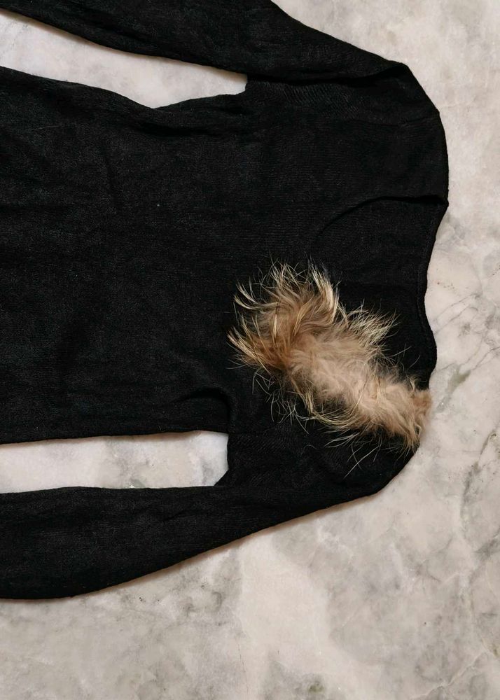 Gray Sweater w/ Feather Detail