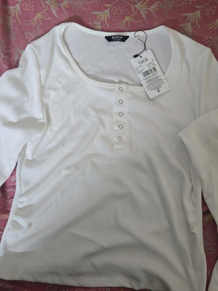 SHEIN White Ribbed Henley Top