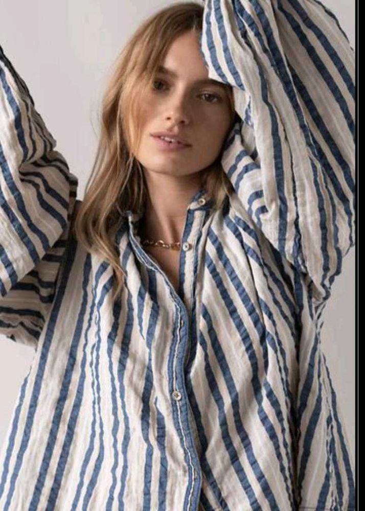 Blue and White Striped Relaxed Fit Tunic