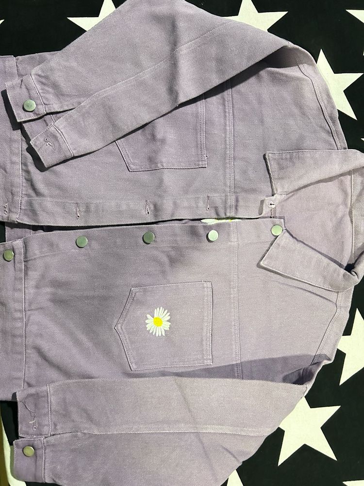 Lavender Denim Jacket with Daisy Embroidery