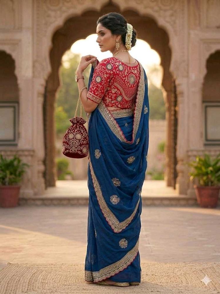 Stunning Blue Embroidered Saree