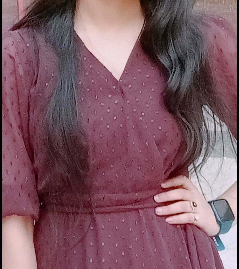 Chic Maroon Textured Wrap Dress