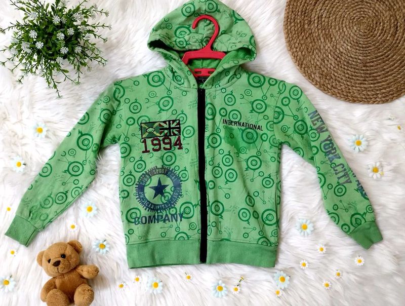 Green Graphic Print Zip-Up Hoodie
