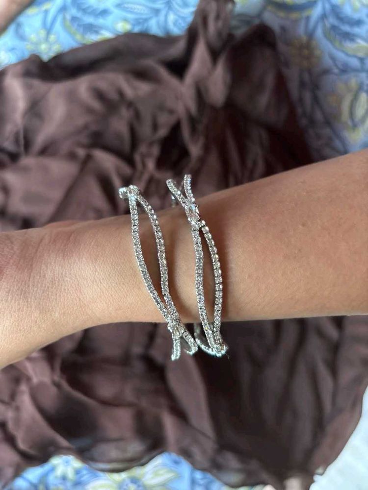 diamond silver bangles