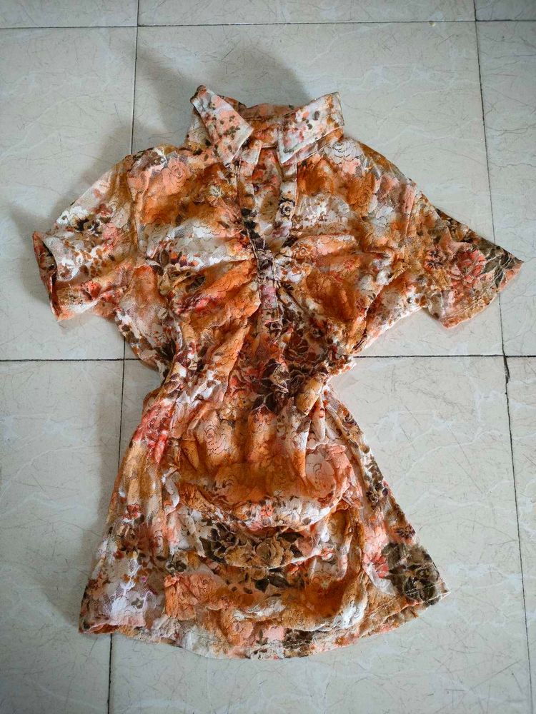 bella hadid Sheer Floral Print Button-Up cowgirl S