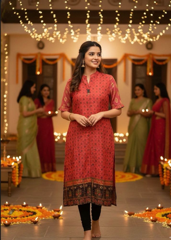 Elegant Red Printed Kurta