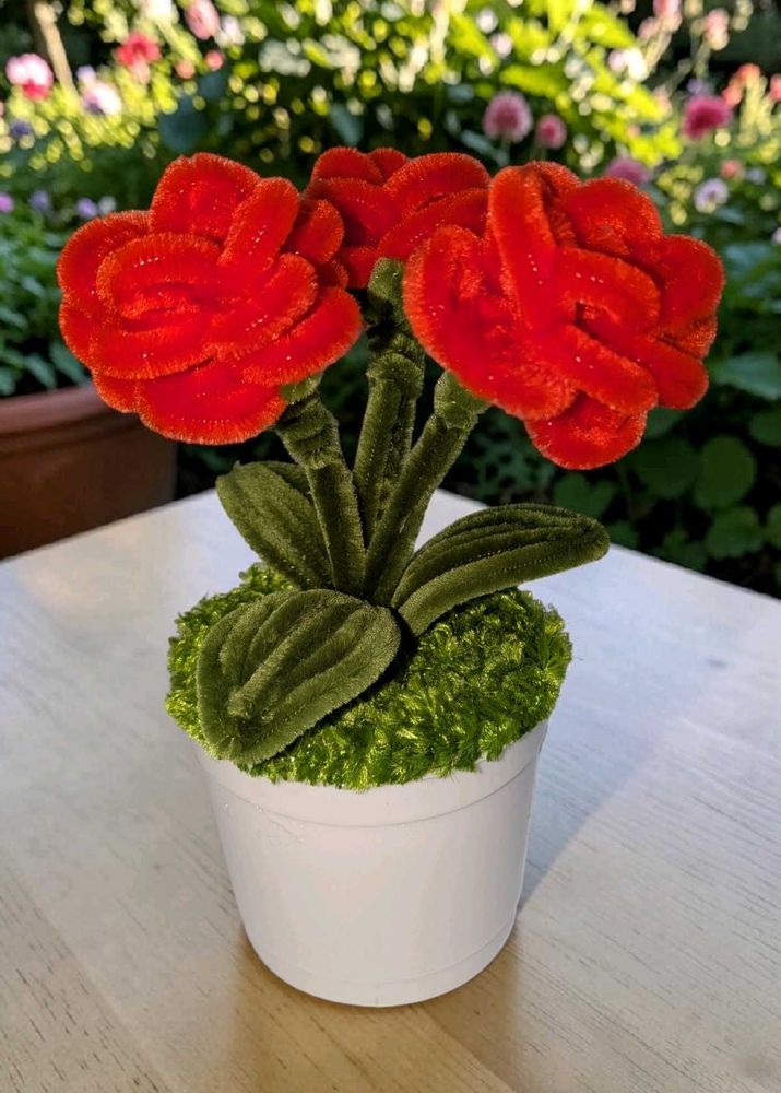 Red Rose Pipe Cleaner Flowers Pot