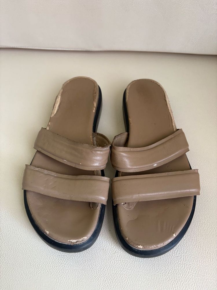 Beige Double Strap Slides