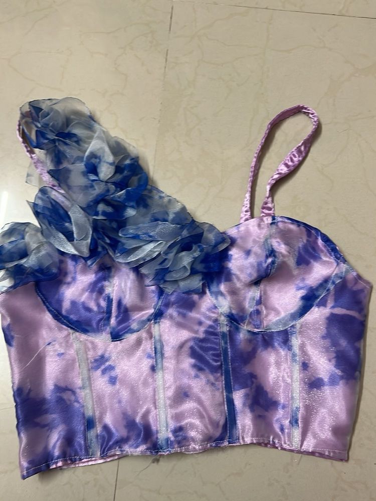 Tie-Dye Corset Top with Ruffle Detail