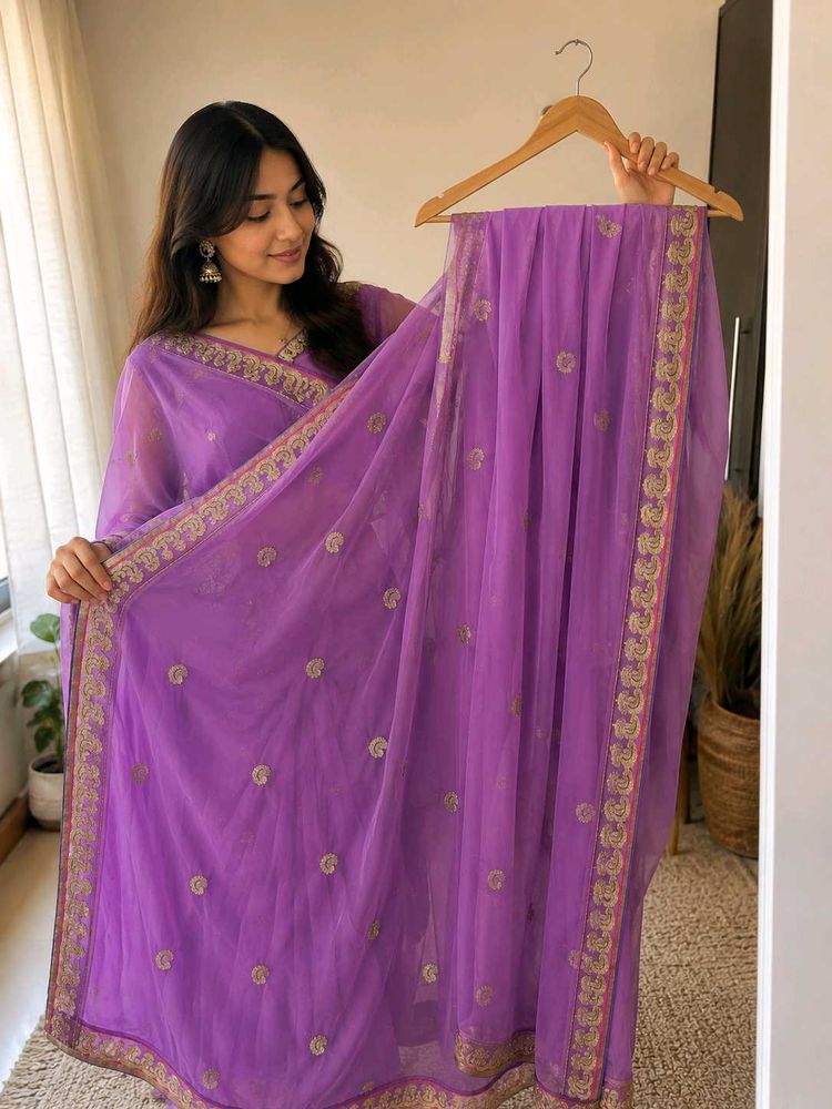 Beautiful Purple Embroidered Saree