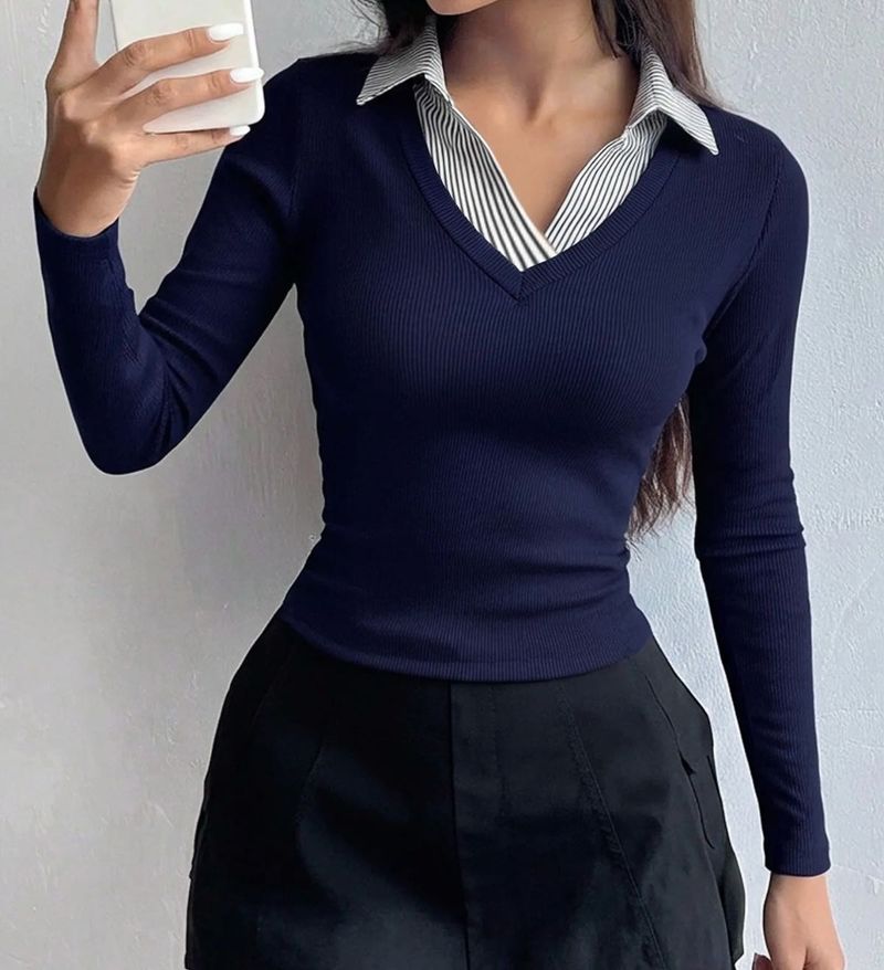 Contrast johny collar top