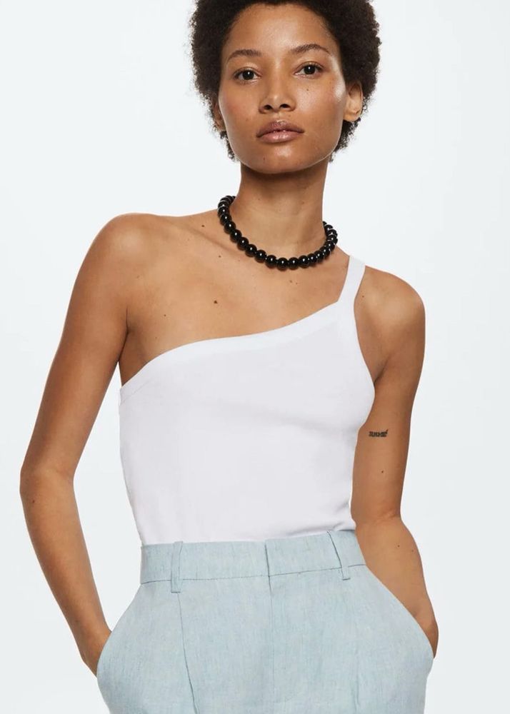Mango White One-Shoulder Top