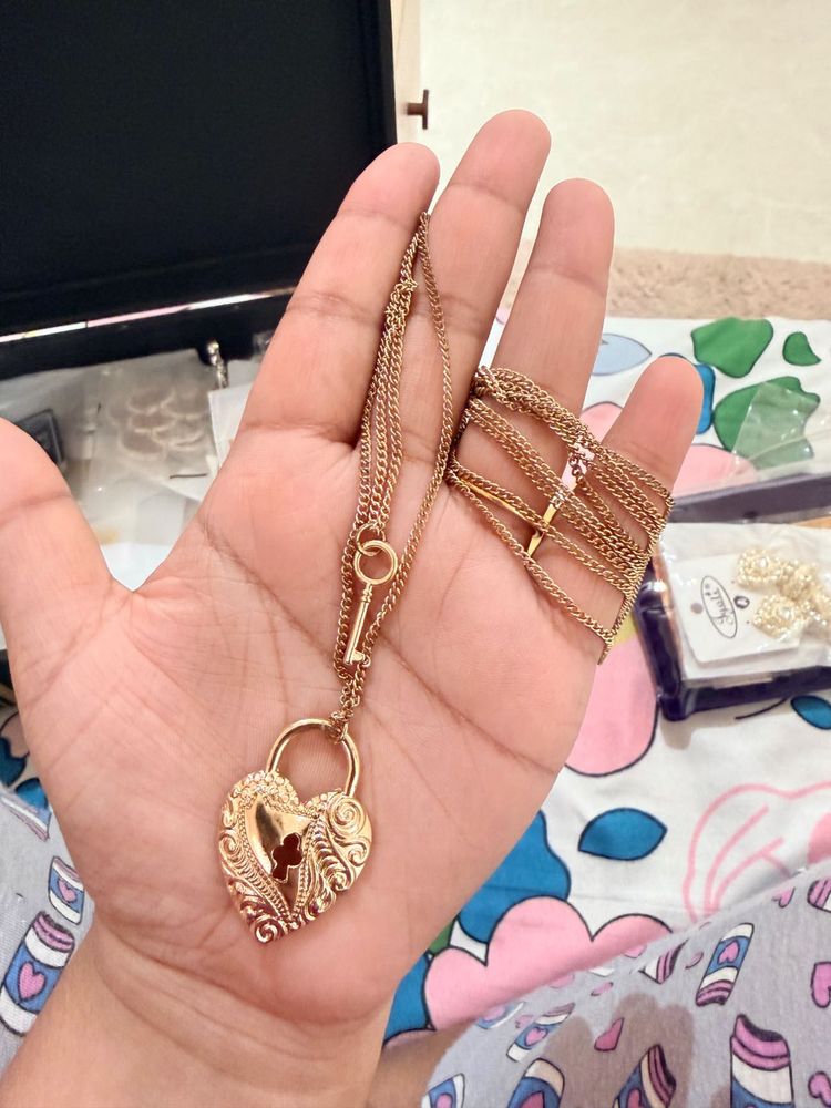 Elegant Heart Lock &amp; Key Necklace