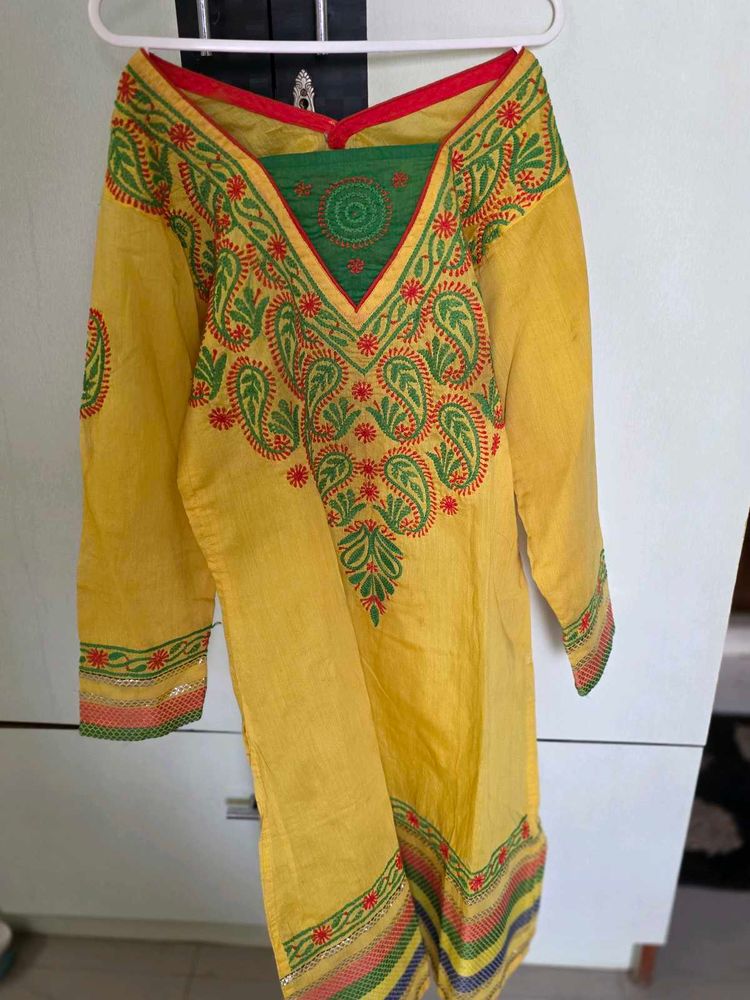 Vibrant Embroidered Yellow Kurta