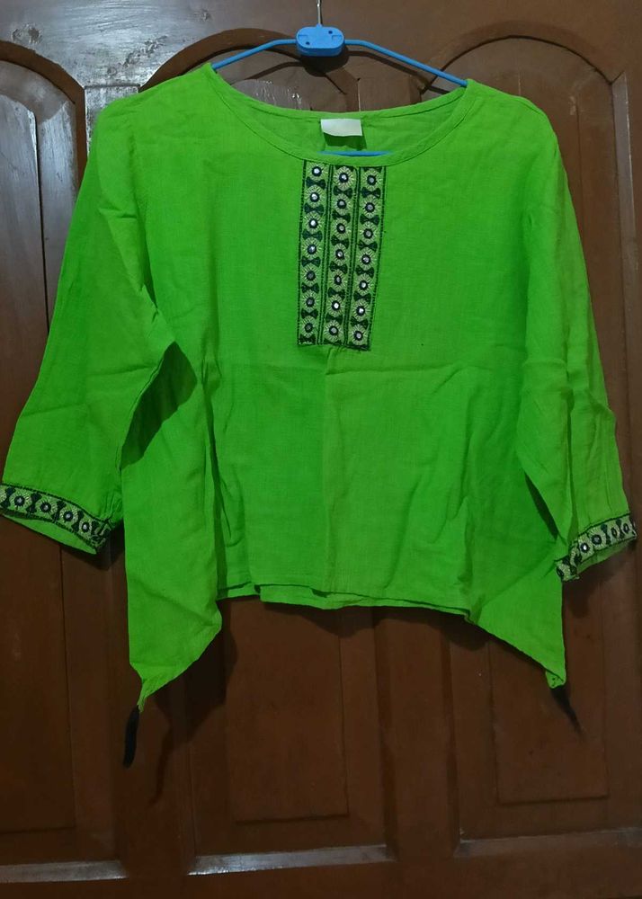 Bright Green Kurta with Mirror Work