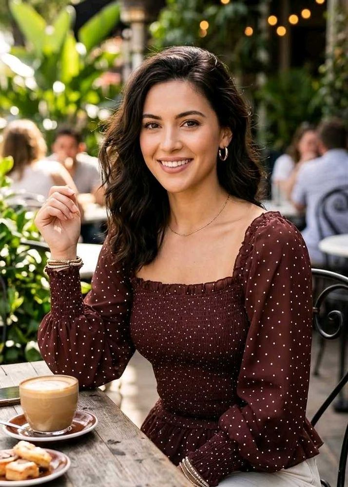 Brown Polka Dot Smocked Top