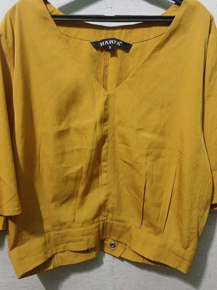 Mustard Yellow V-Neck Cropped Top