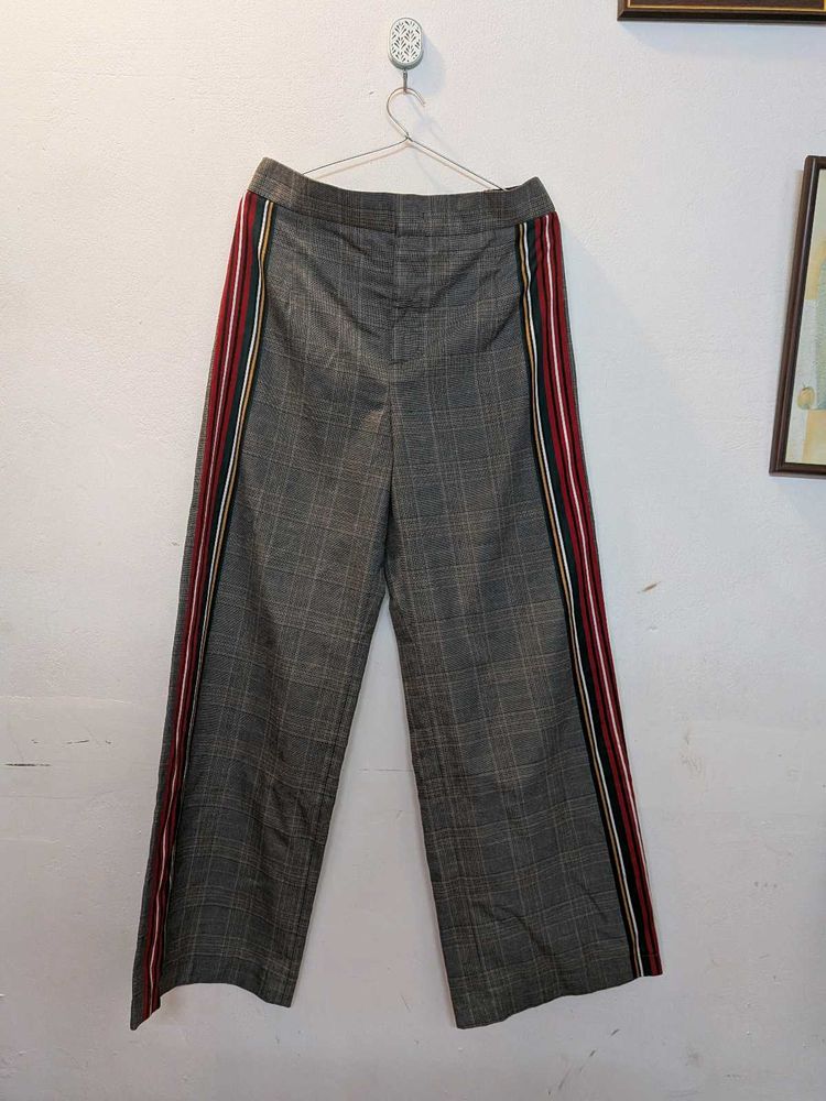 Zara Stylish Plaid Pants with Side Stripes