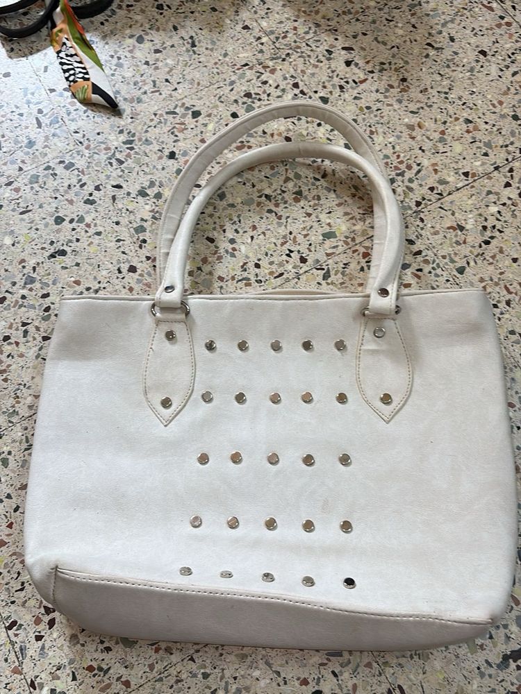 White Studded Tote Bag