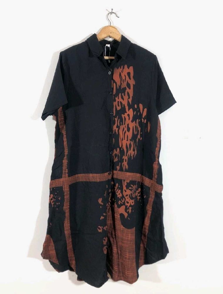 Stylish Black &amp; Brown Printed Shirt Dress 🛒