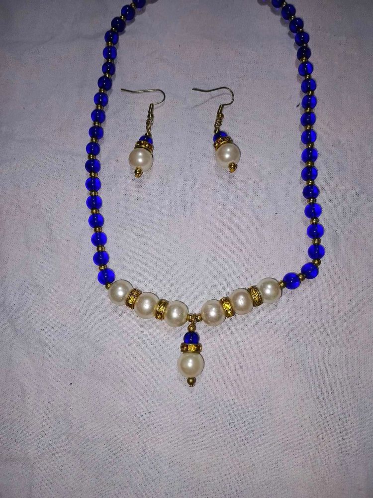 Blue Pearl Necklace and Earring Set