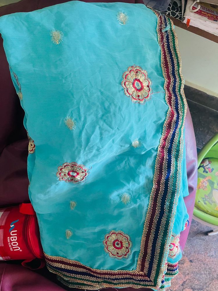 Beautiful Teal Embroidered Saree
