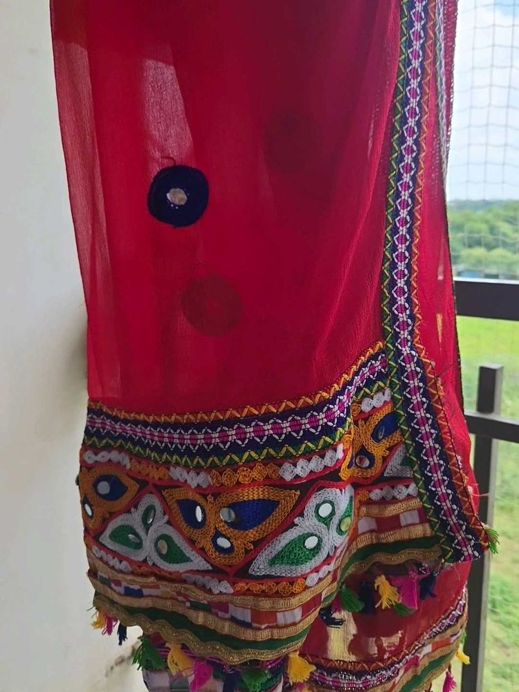 Vibrant Red Embroidered Dupatta