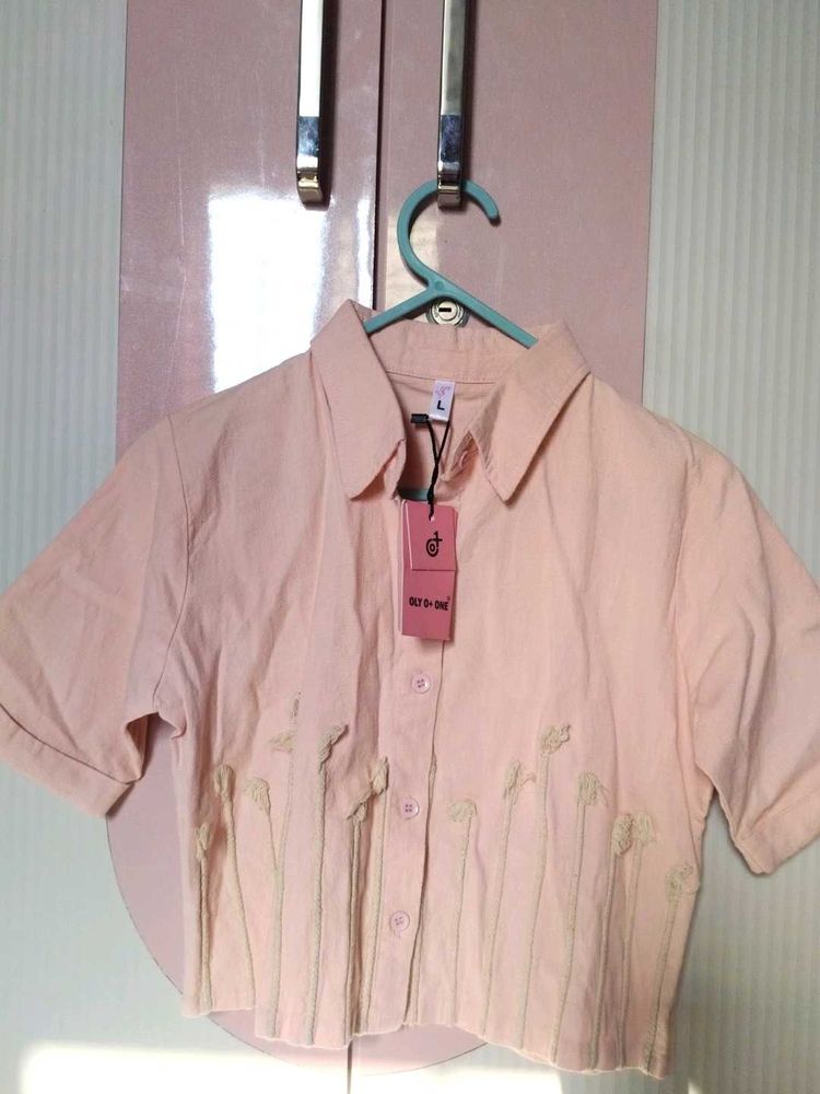 Pink Embroidered Cropped Shirt