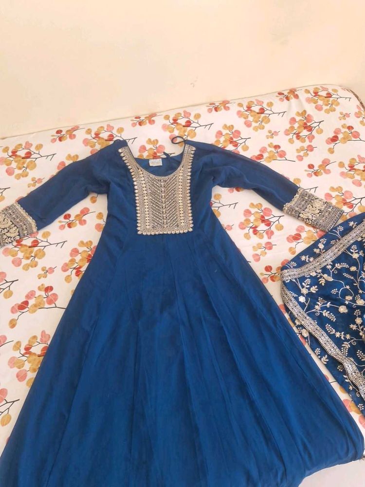 Blue anarkali Embroidered Suit with Dupatta 💖