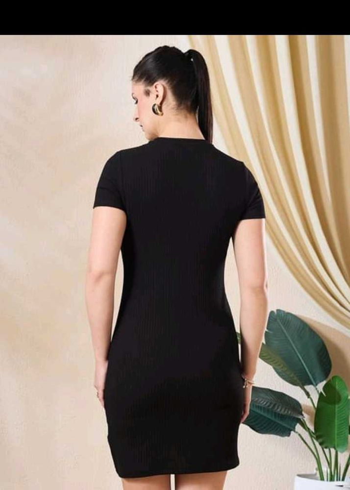 Ribbed Black Bodycon Mini Dress