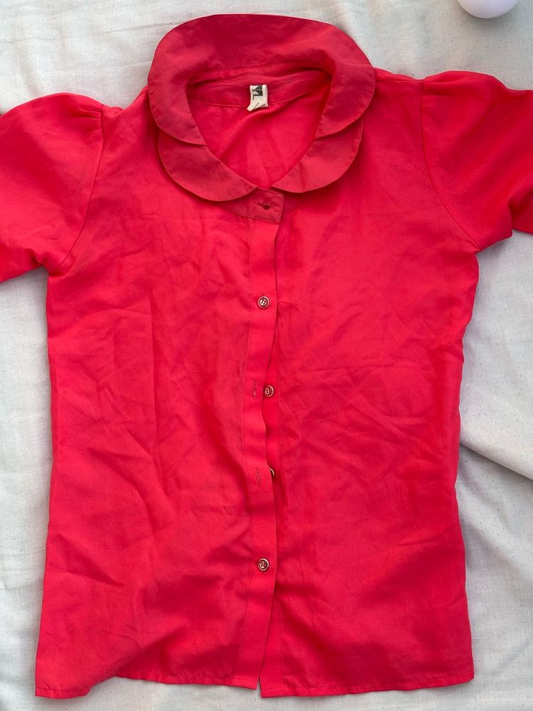 Retro Red Peter Pan Collar Blouse shirt
