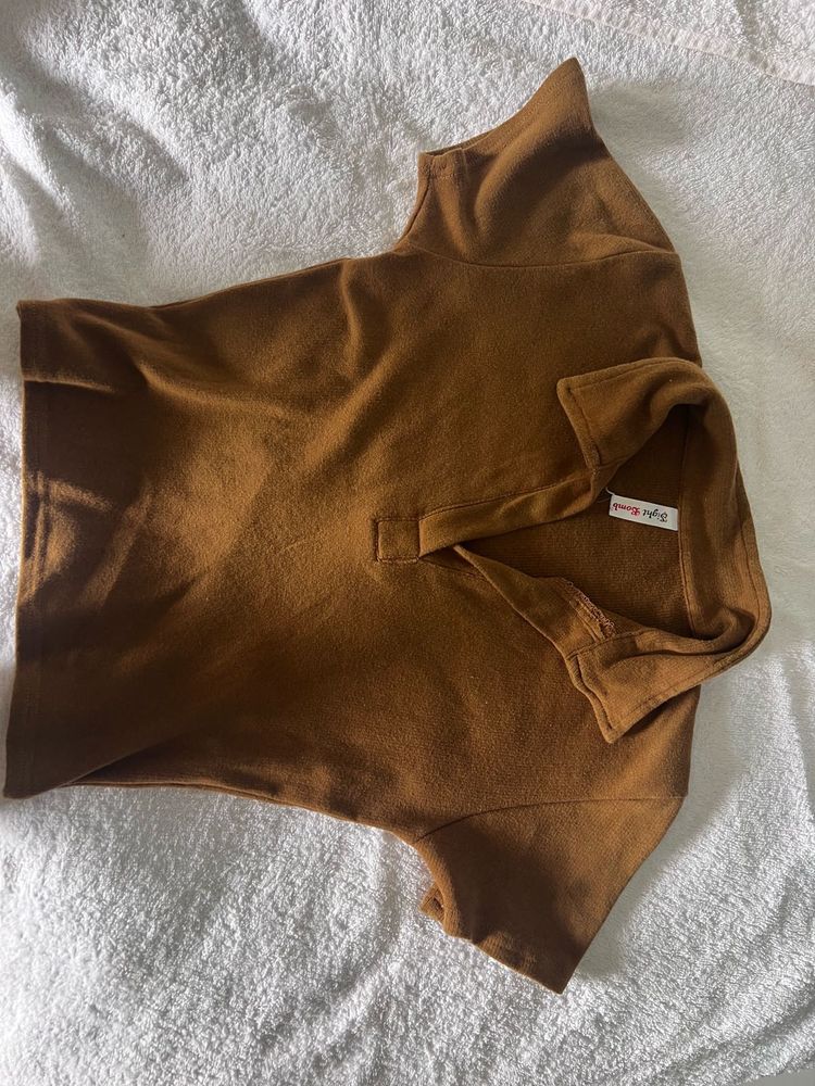 Brown Mock Neck Long Sleeve Top