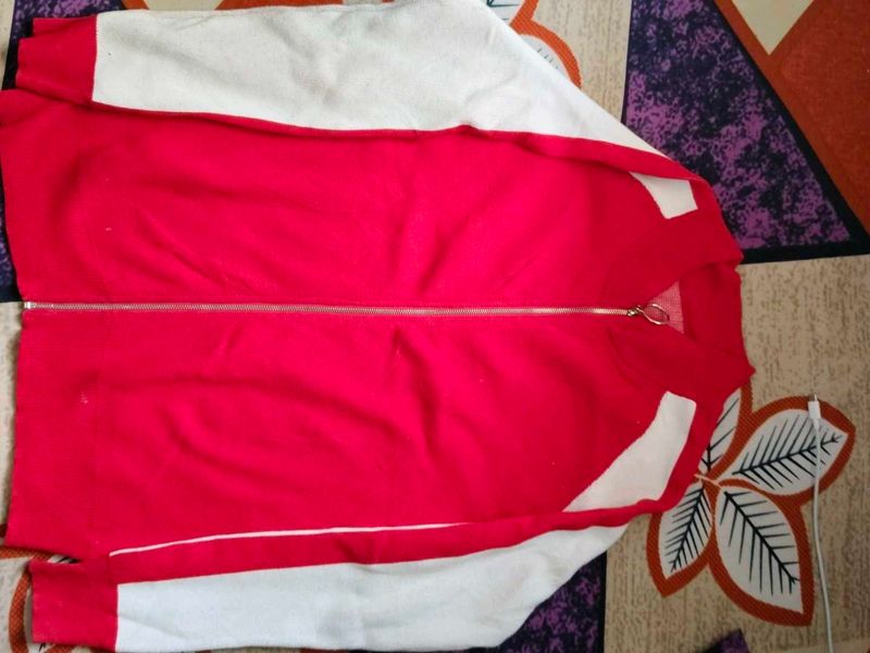 Red &amp; White Zip-Up Jacket