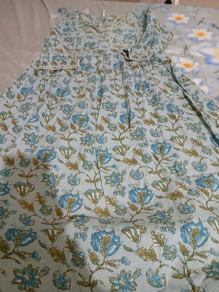 Blue Floral Block Print Kurta