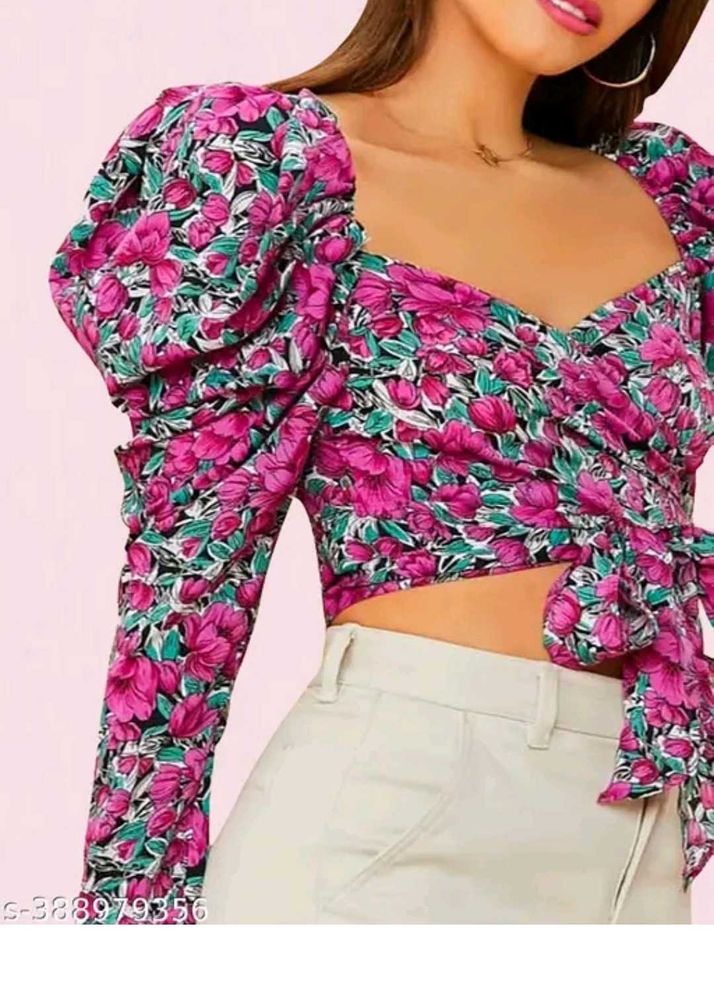 Floral Print Puff Sleeve Crop Top