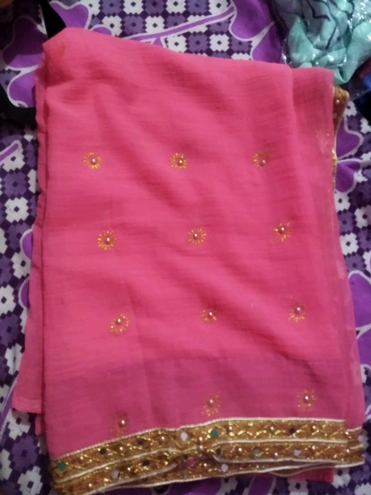 Pink Embellished Saree