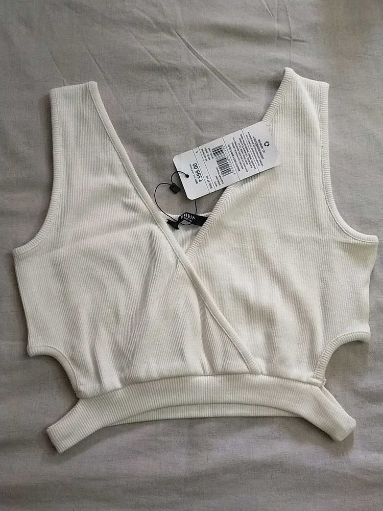 White Ribbed Cut-Out Crop Top