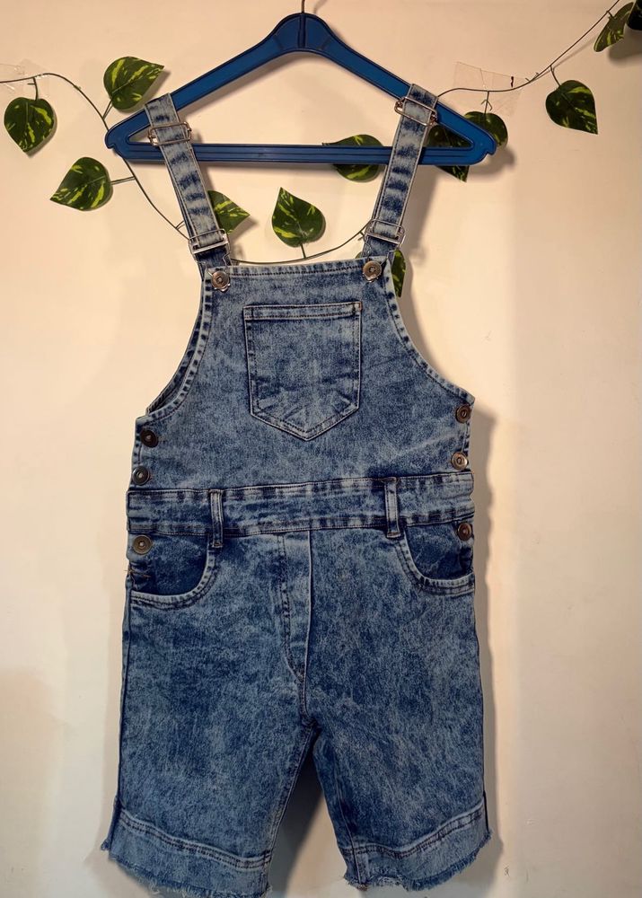 Acid Wash Denim Short Dungaree