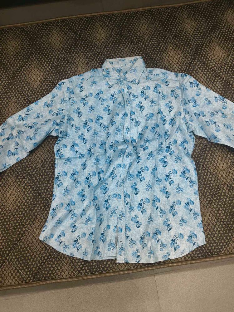 Light Blue Floral Button-Up Shirt