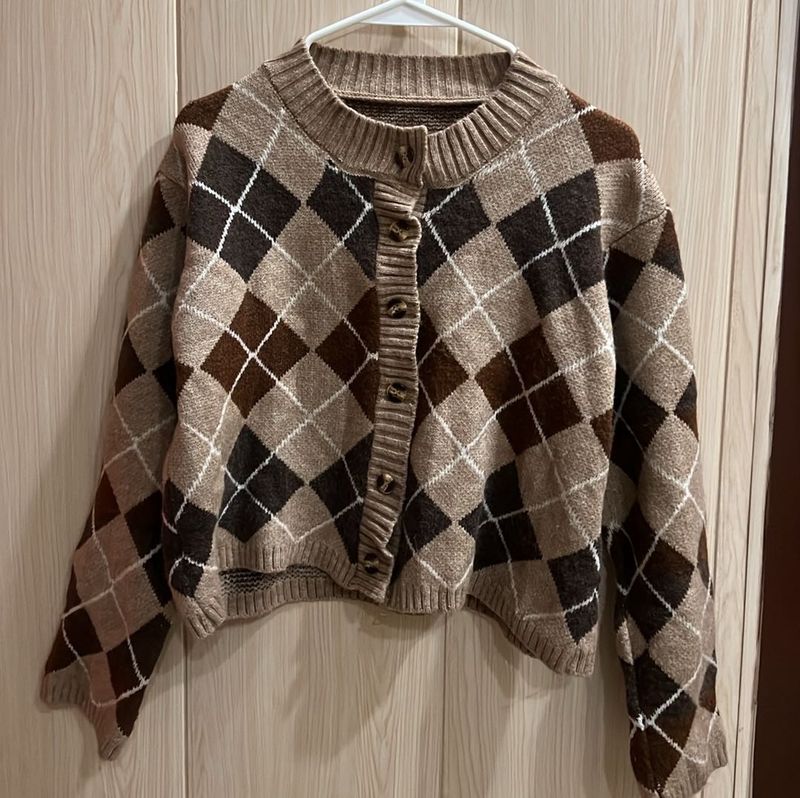 Korean Argyle Knit Cardigan