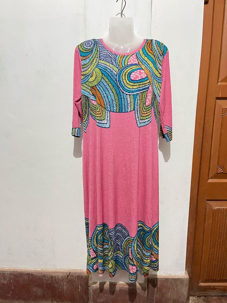 Length-46,,Unique Printed Pink Maxi Dress