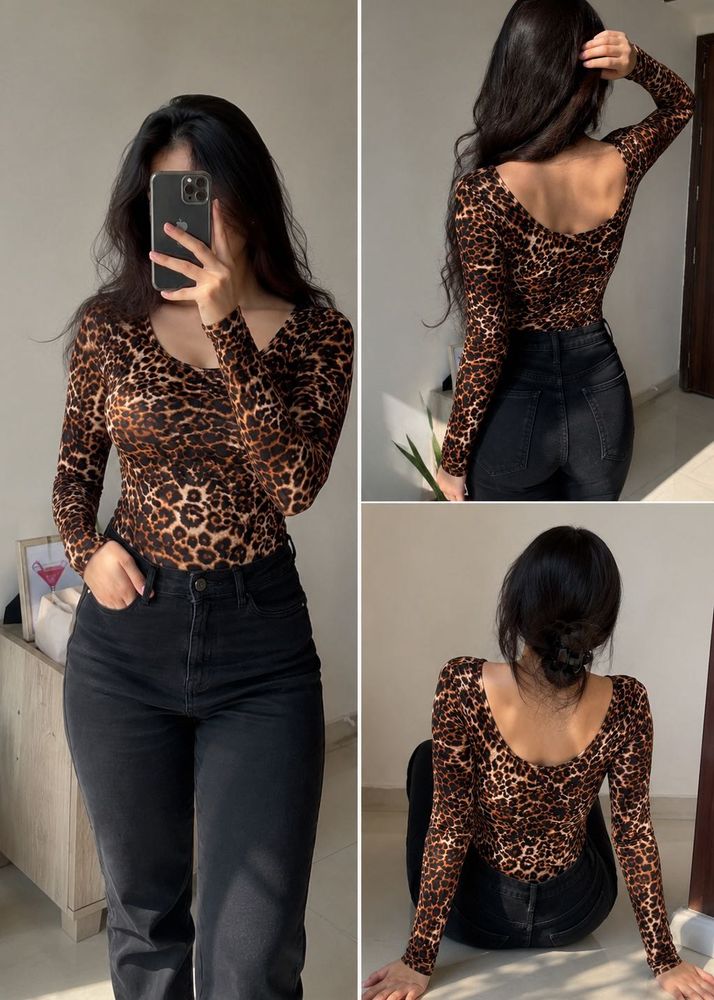 Leopard Print Bodysuit Top