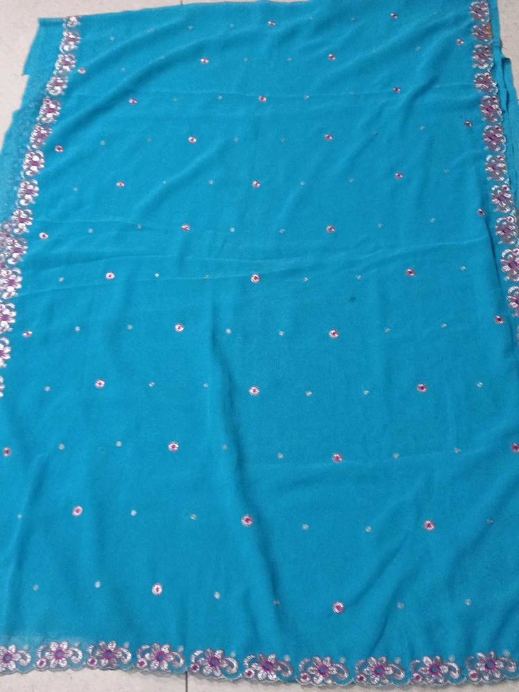 new with blouse Beautiful Blue Saree  Embelli