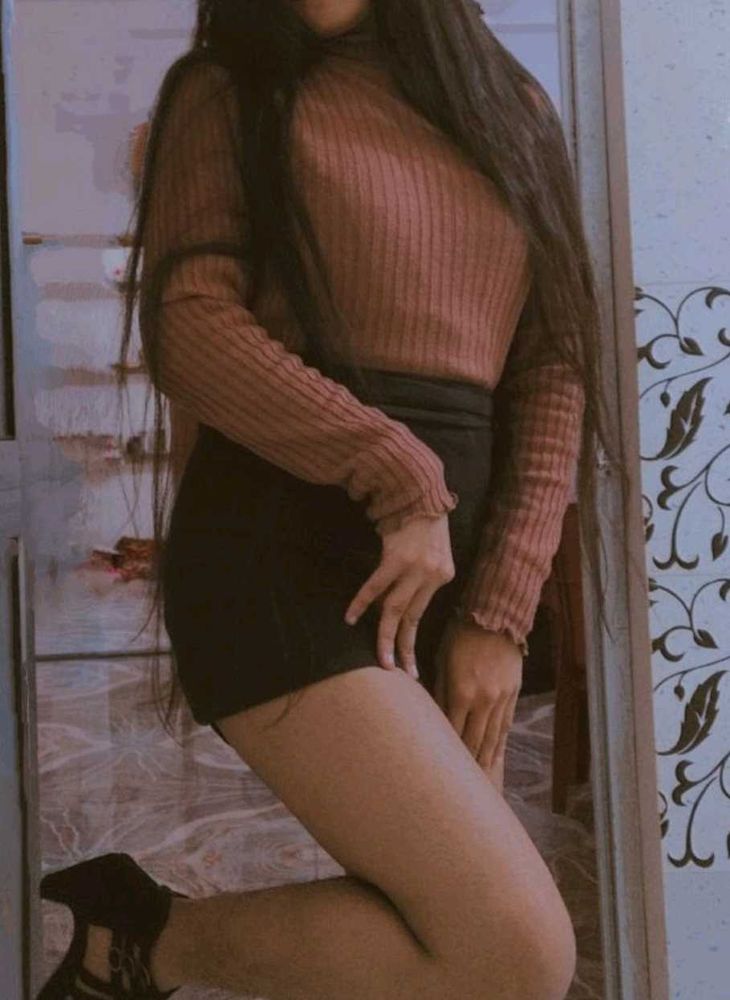 Brown Ribbed Mock Neck Top