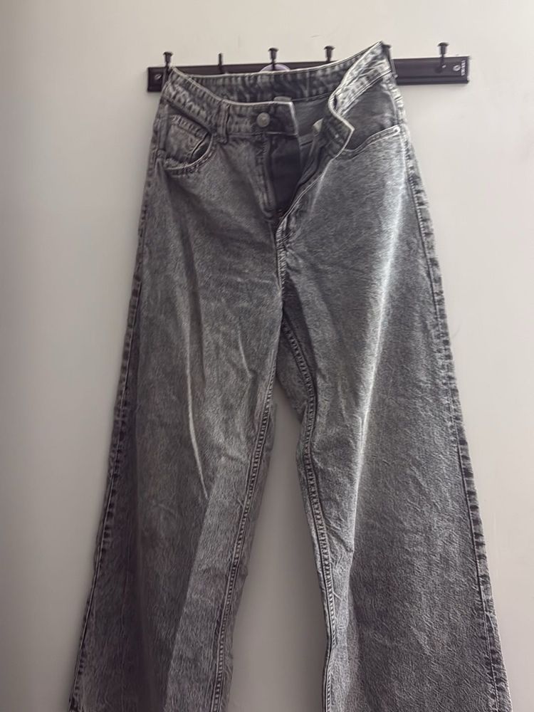 handm Washed Grey Wide Leg Jeans