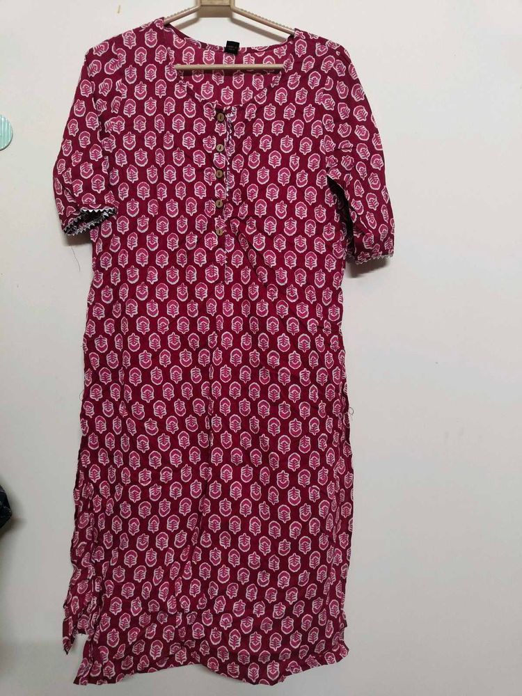 Maroon Printed Kurta