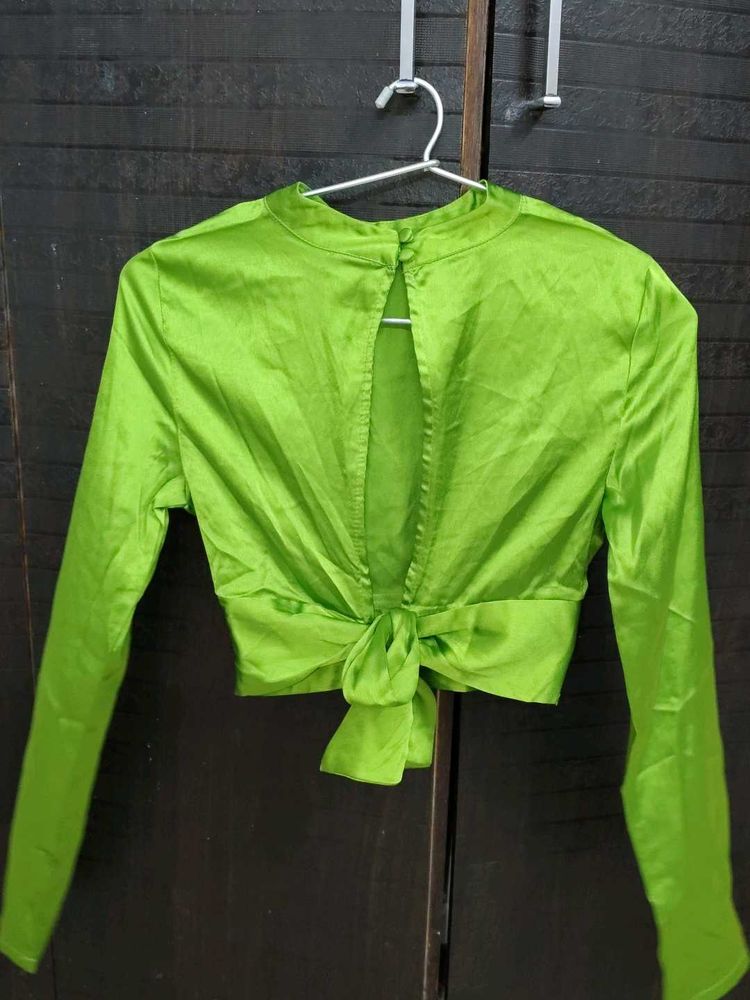 Lime Green Tie-Front Crop Top
